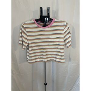 Gap pink striped crop top pocket T-shirt XS